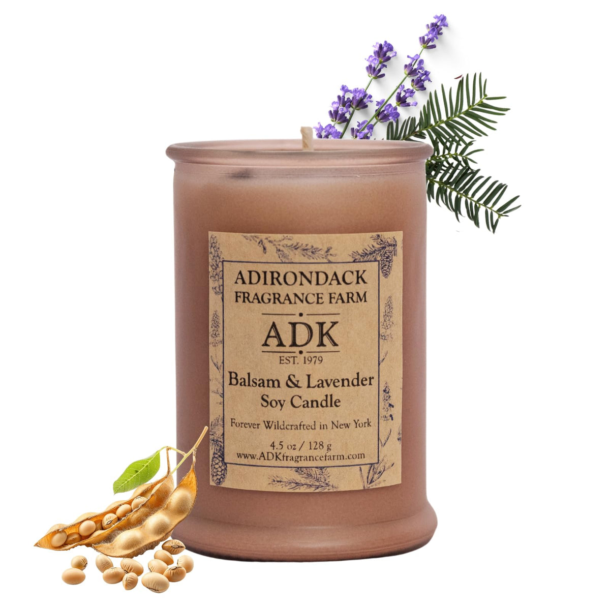 Bougie ADK Balsam & Lavender dans le verre, ambiance chaleureuse et apaisante.