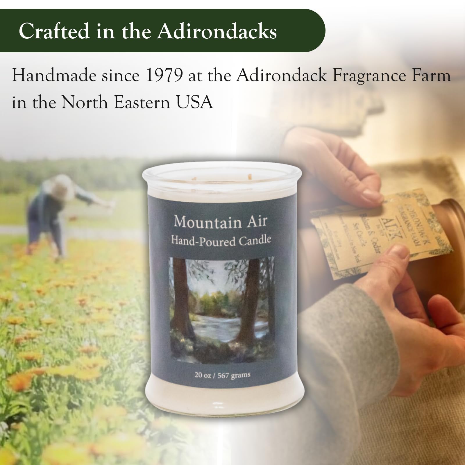 Bougie ADK Mountain Air lueur douce pour une atmosphère domestique.