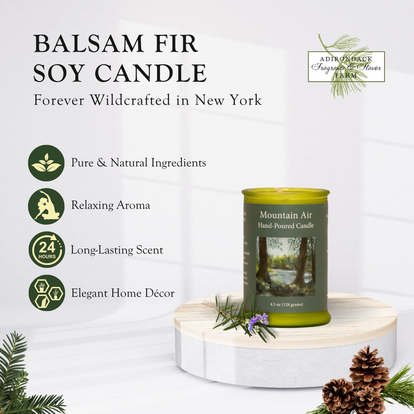 Bougie ADK Mountain Air senteur balsam et cèdre pour une immersion montagnarde chez soi.