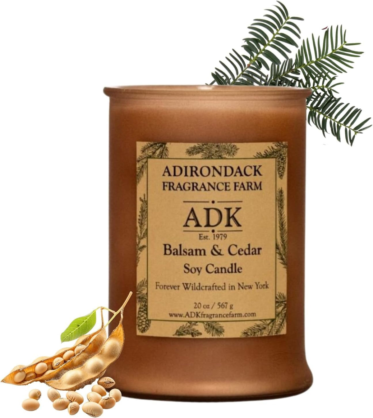 Bougie ADK Sapin Baumier et Cèdre — vue avant avec étiquette, parfum naturel pour l'ambiance.