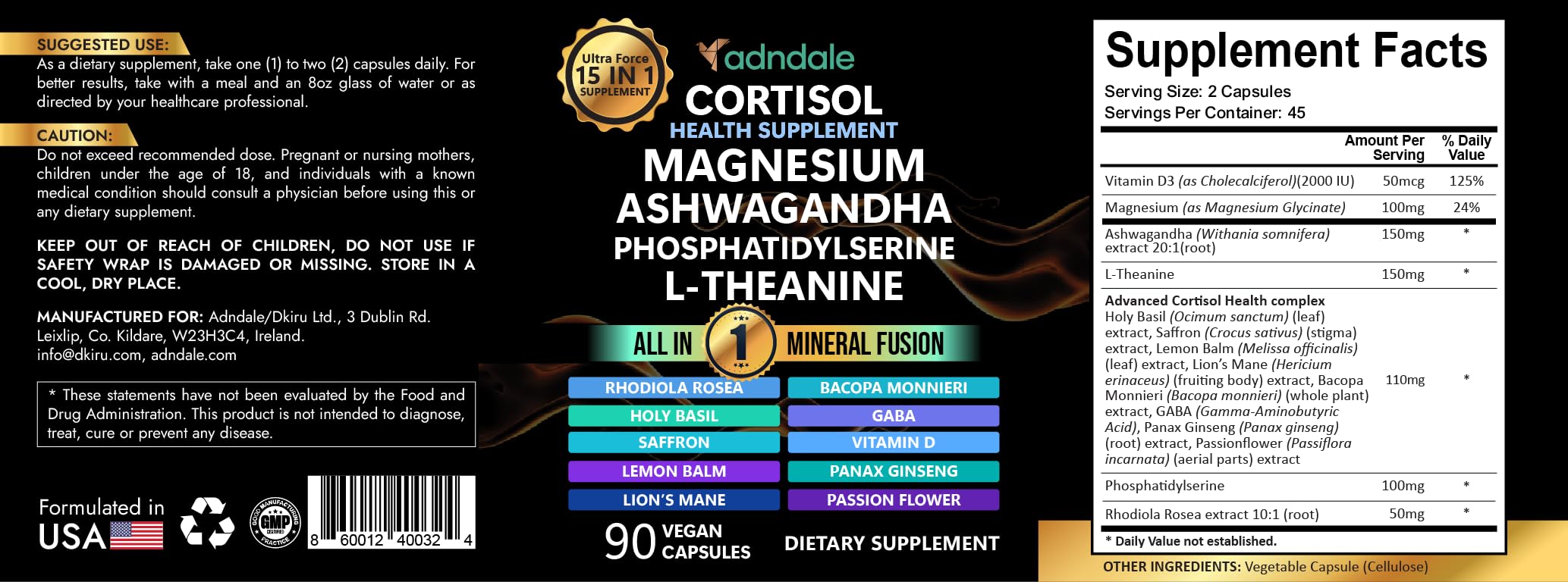Adndale Detox cortisol femmes, complément équilibre du rythme hormonal.