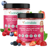 Adndale gommes magnésium glycinate en bouteille, présentation moderne pour relaxation nocturne.