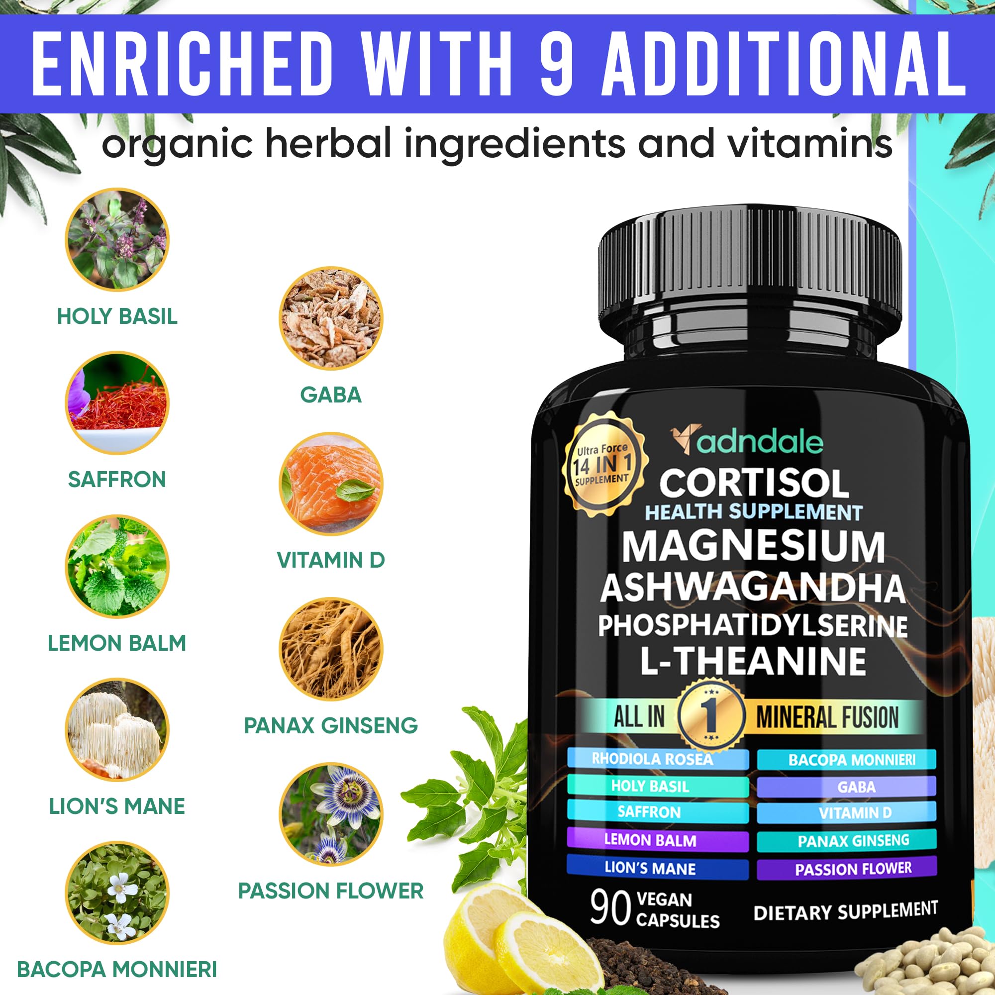 Adndale Magnésium-Glycinate, capsules, aide à la détente et au sommeil.