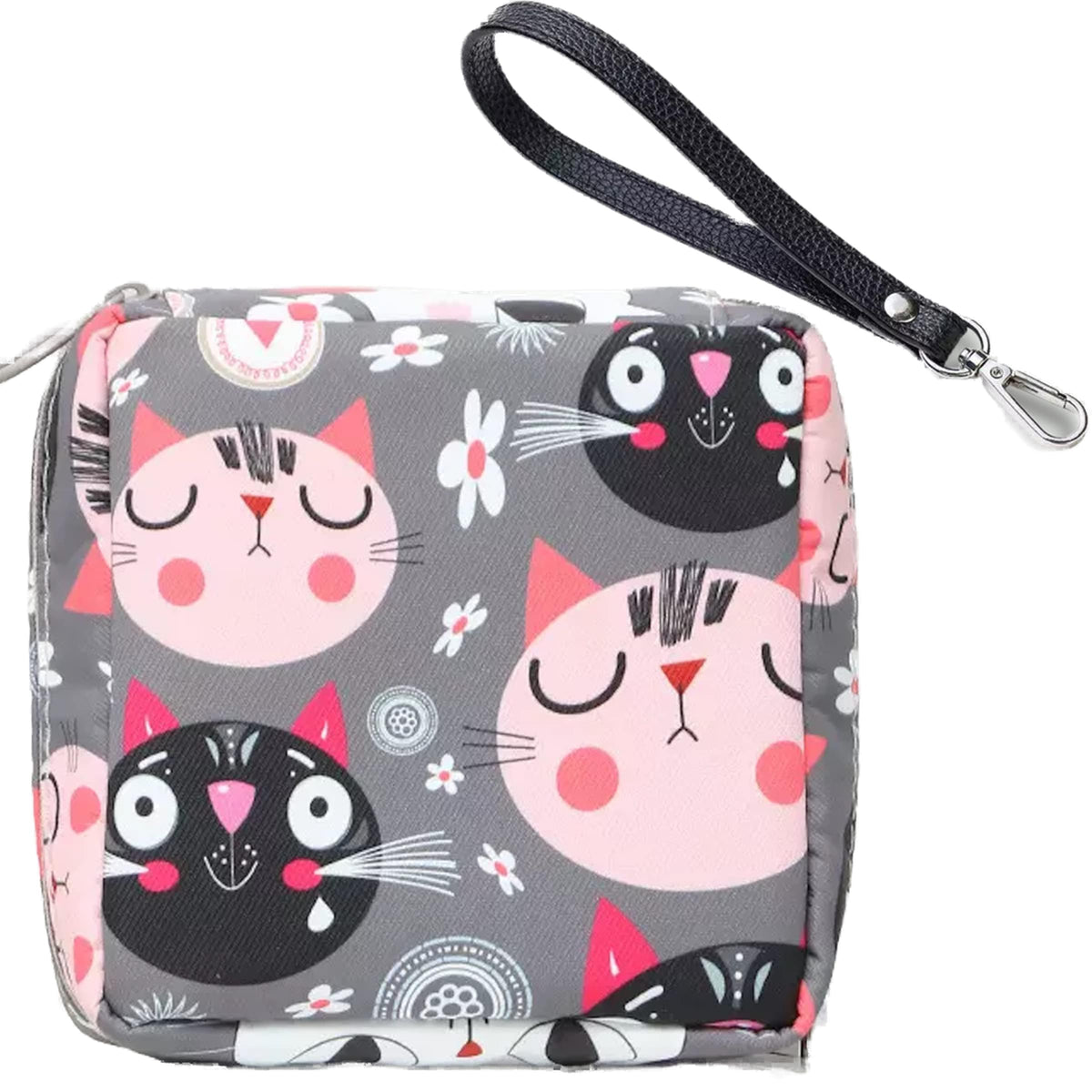 Adorable Pink Peri: trousse zippée et lanière pour sécuriser protections hygiéniques.