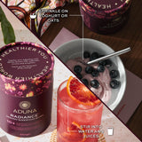 Aduna Radiance – ingrédients hibiscus et baobab pour un boost antioxydant naturel.