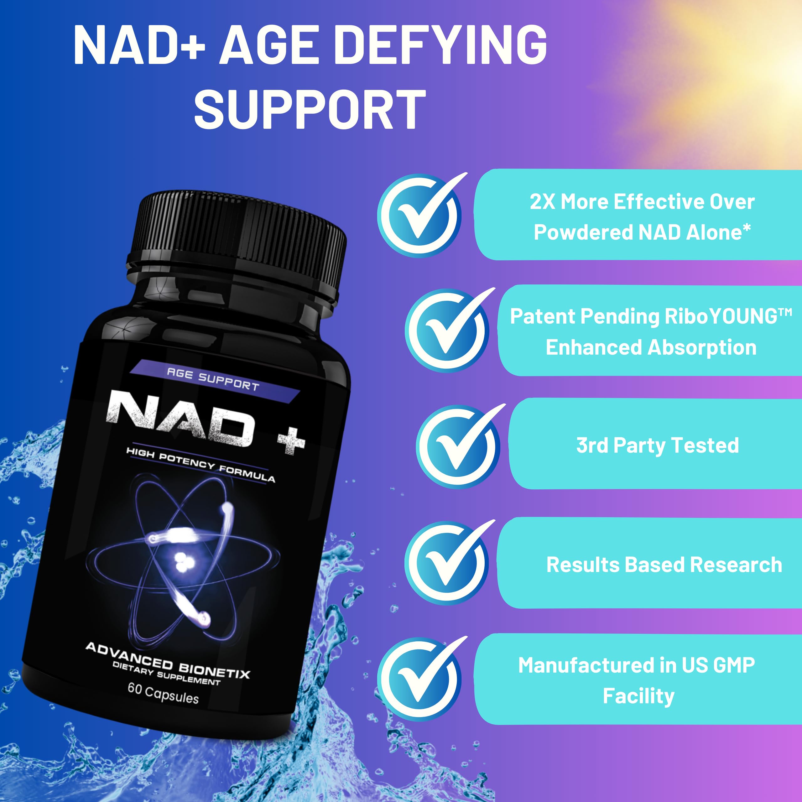 Advanced Bionetix NAD, capsules faciles à avaler pour une routine simple.