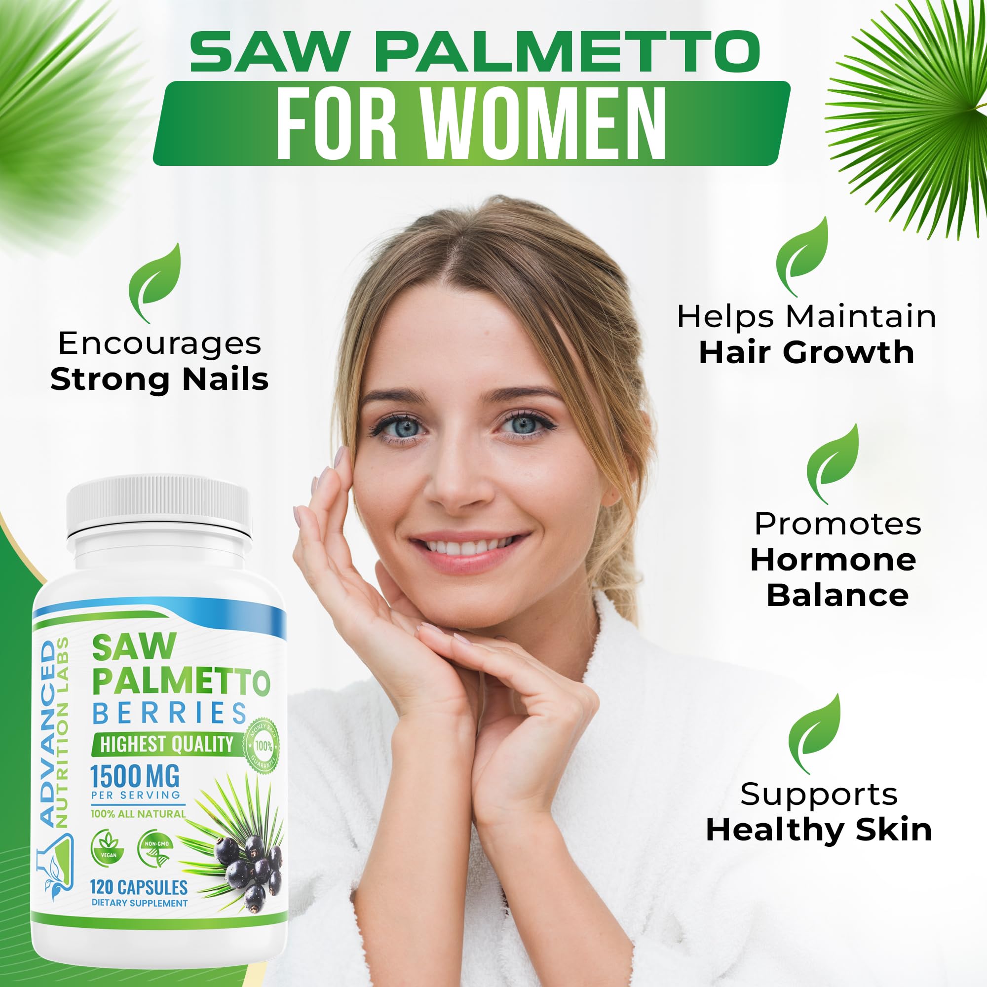 Advanced Nutrition Labs Saw Palmetto – capsules véganes faciles à avaler et sans gluten.