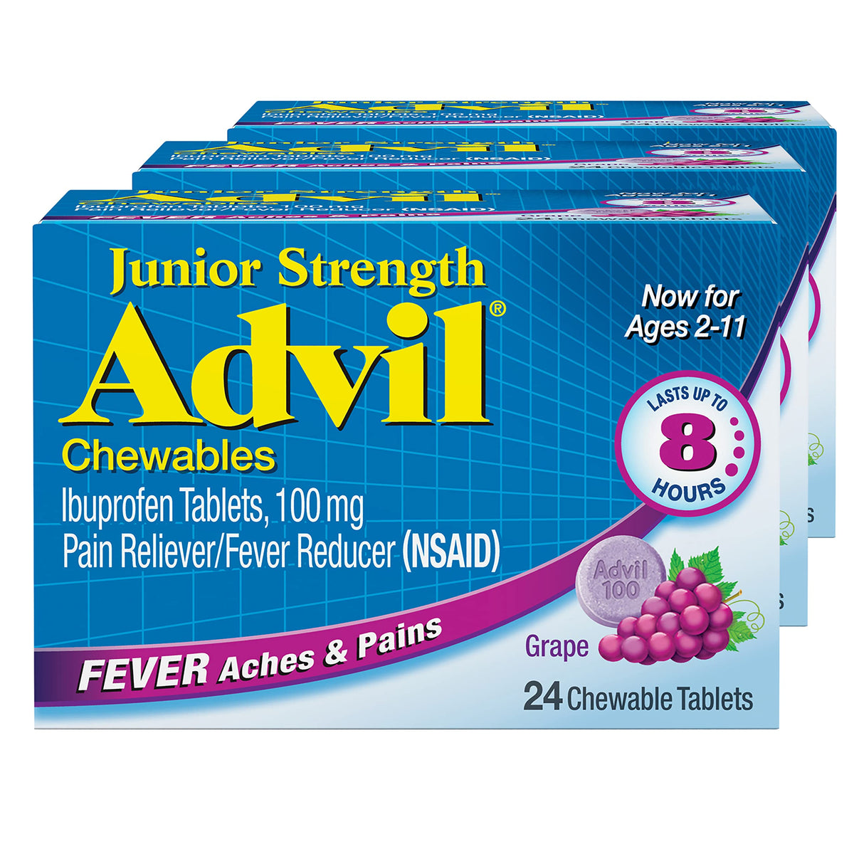 Advil Junior comprimés à croquer goût raisin, faciles à mâcher