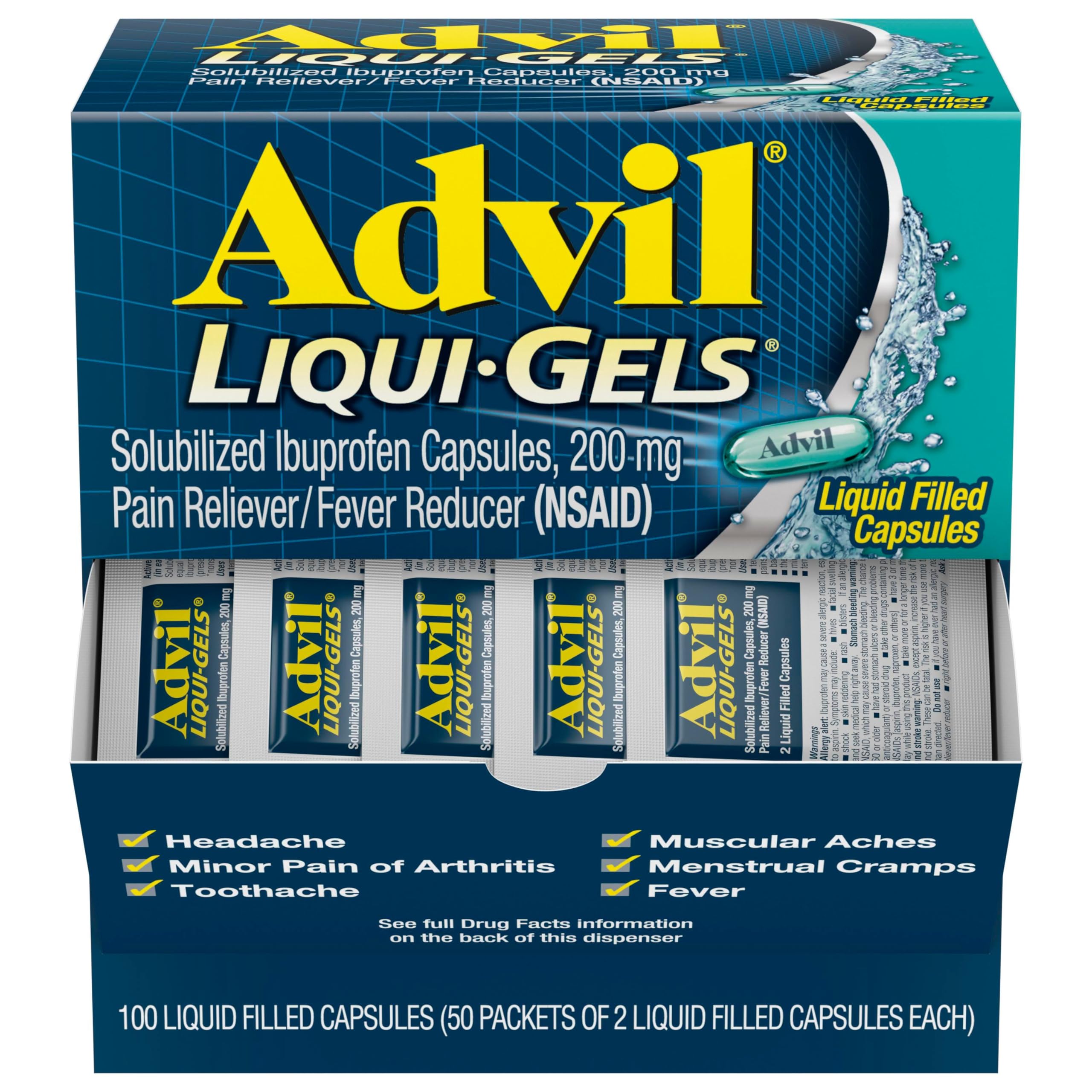 Advil Liqui-Gels : capsules liquides pour un soulagement rapide.