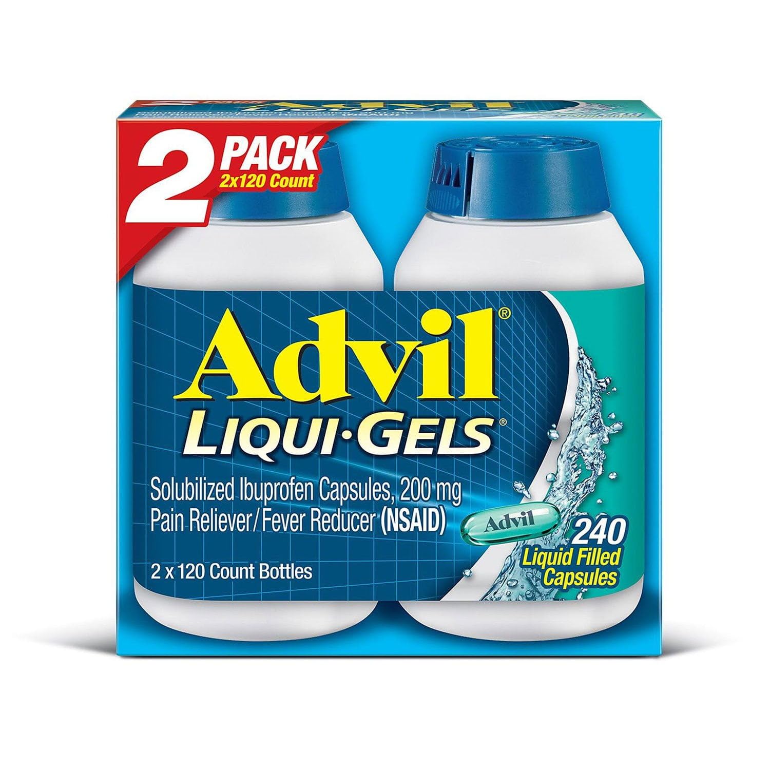Advil Liqui-Gels emballage, duo de paquets, soulage rapidement les douleurs