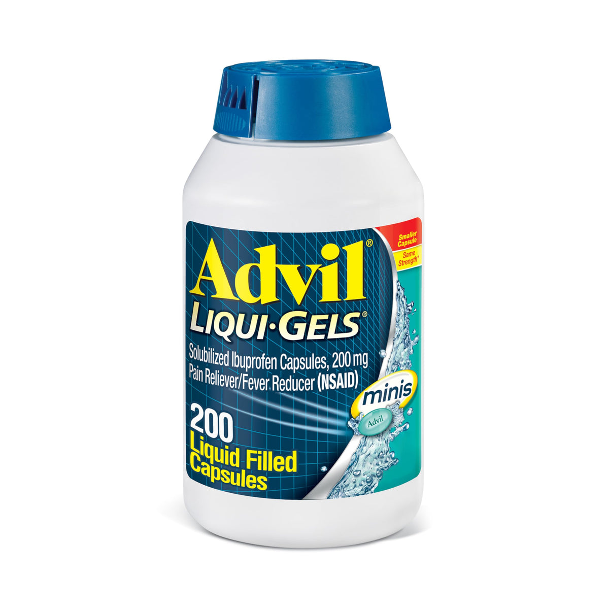 Advil Liqui-Gels minis, bouteille 200 mg, capsule facile à avaler.
