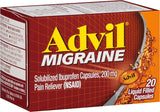 Advil Migraine: pack de 5 boîtes, facilité à emporter lors de voyages.