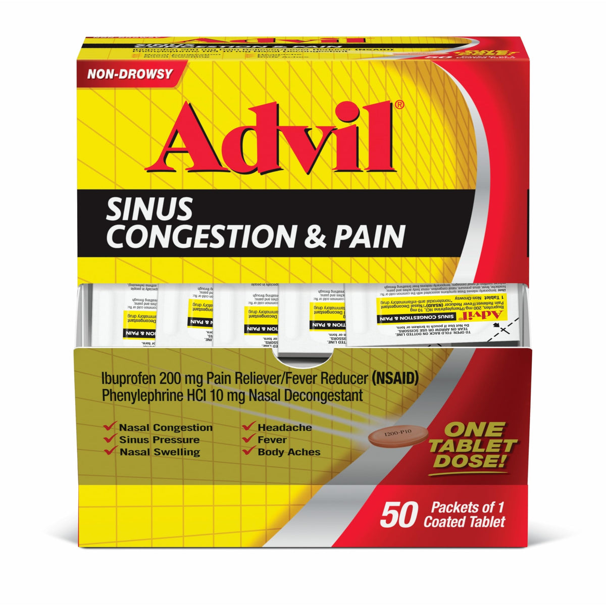 Advil Sinus – boîte de 50 comprimés pour soulagement rapide de la congestion.