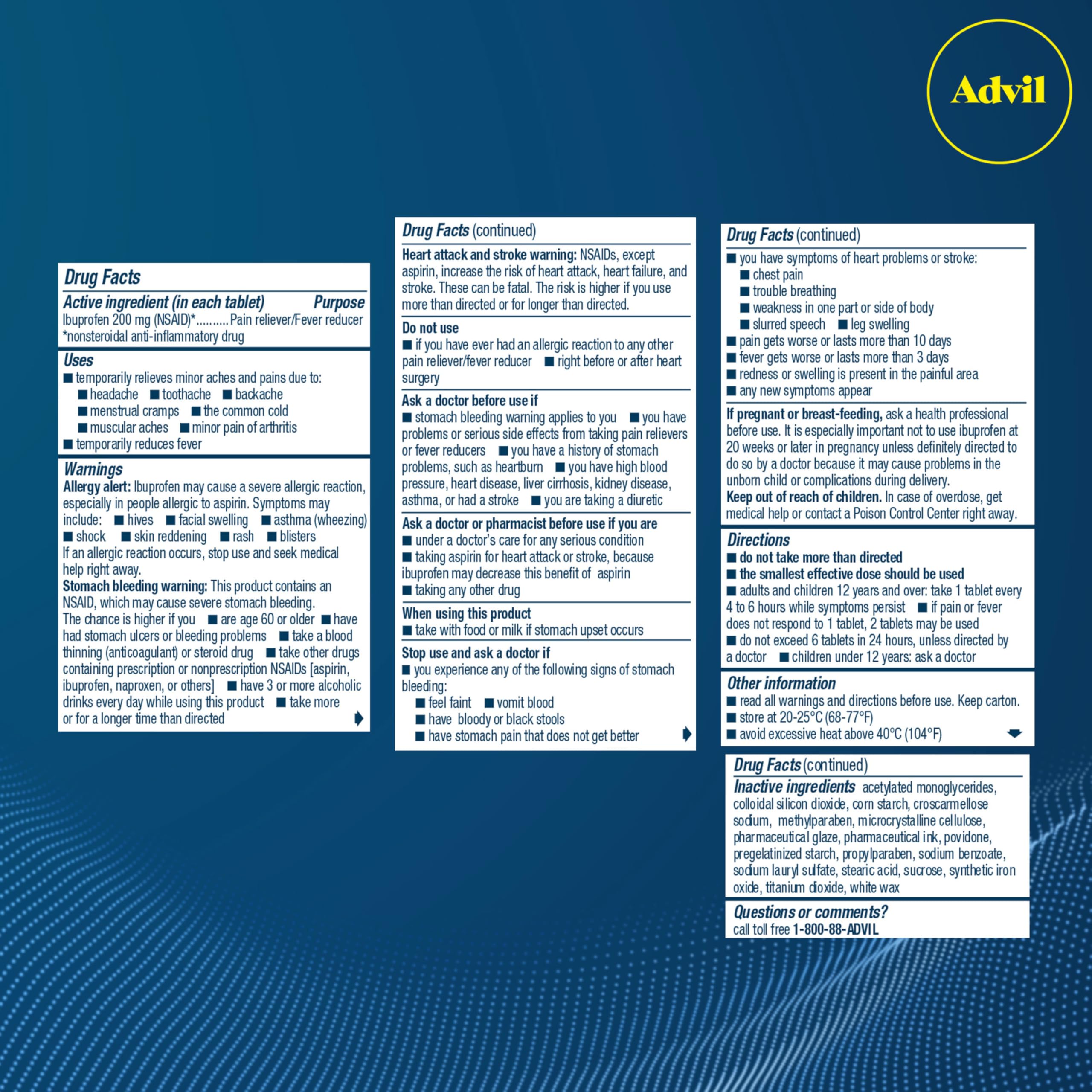 Advil comprimés enrobés faciles à avaler.