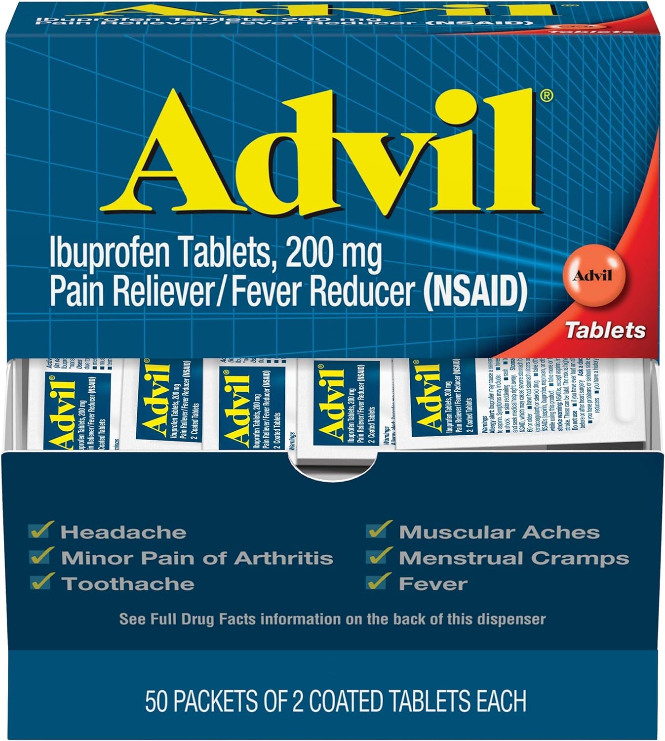 Advil tablettes Ibuprofène 200 mg pour soulager la douleur