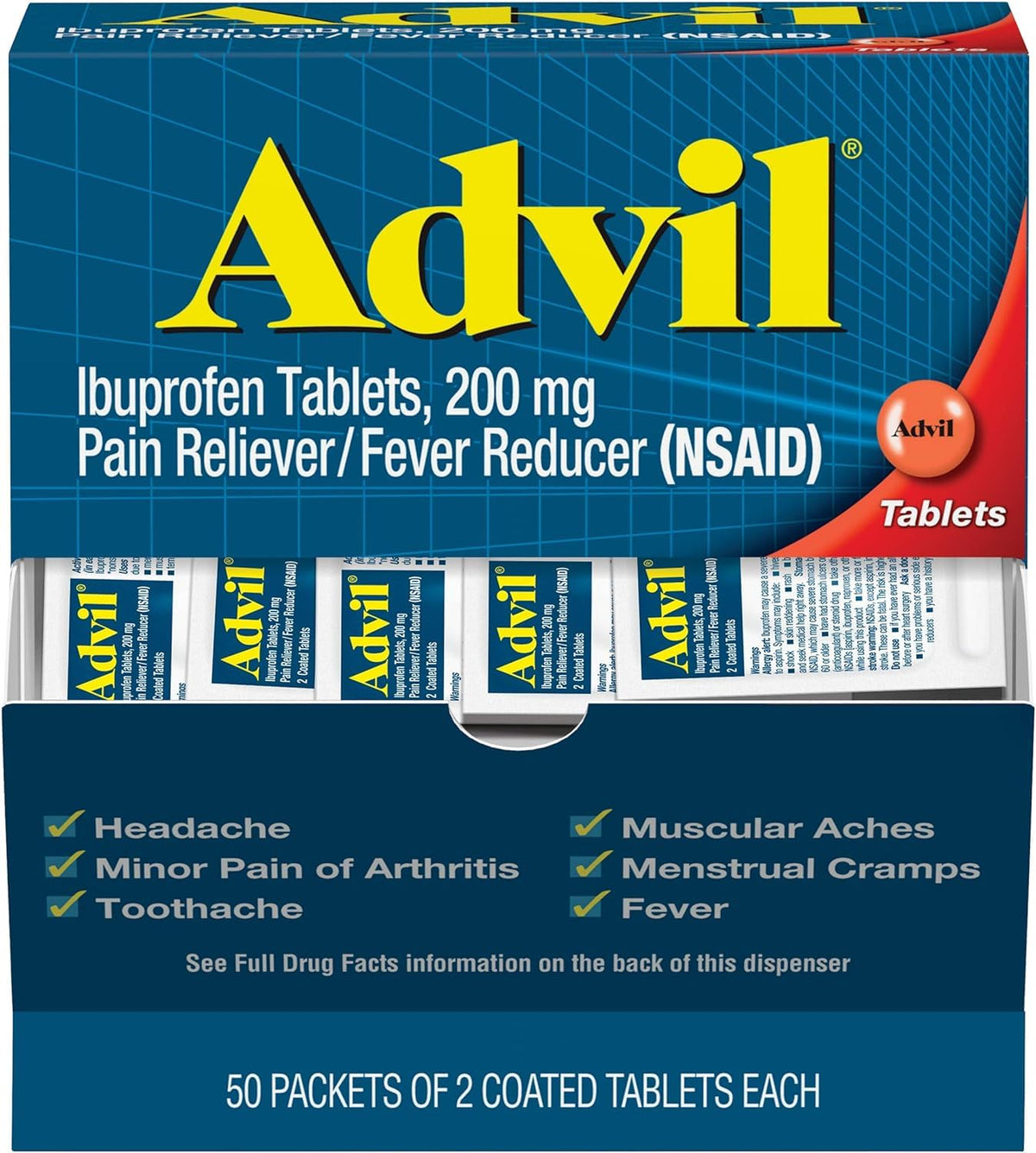 Advil tablettes Ibuprofène 200 mg pour soulager la douleur