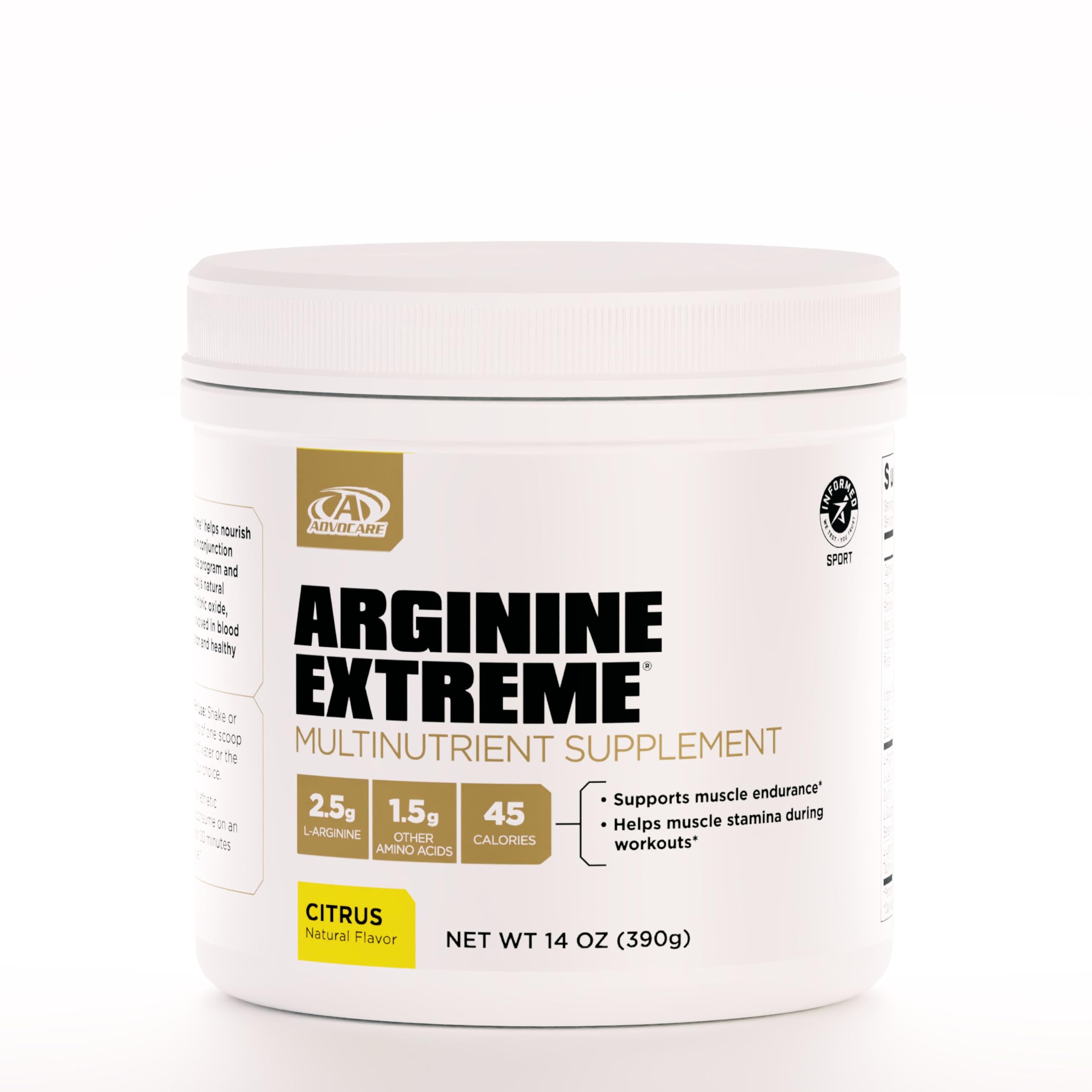 AdvoCare Arginine Extreme poudre pré-entraînement pour endurance et énergie.