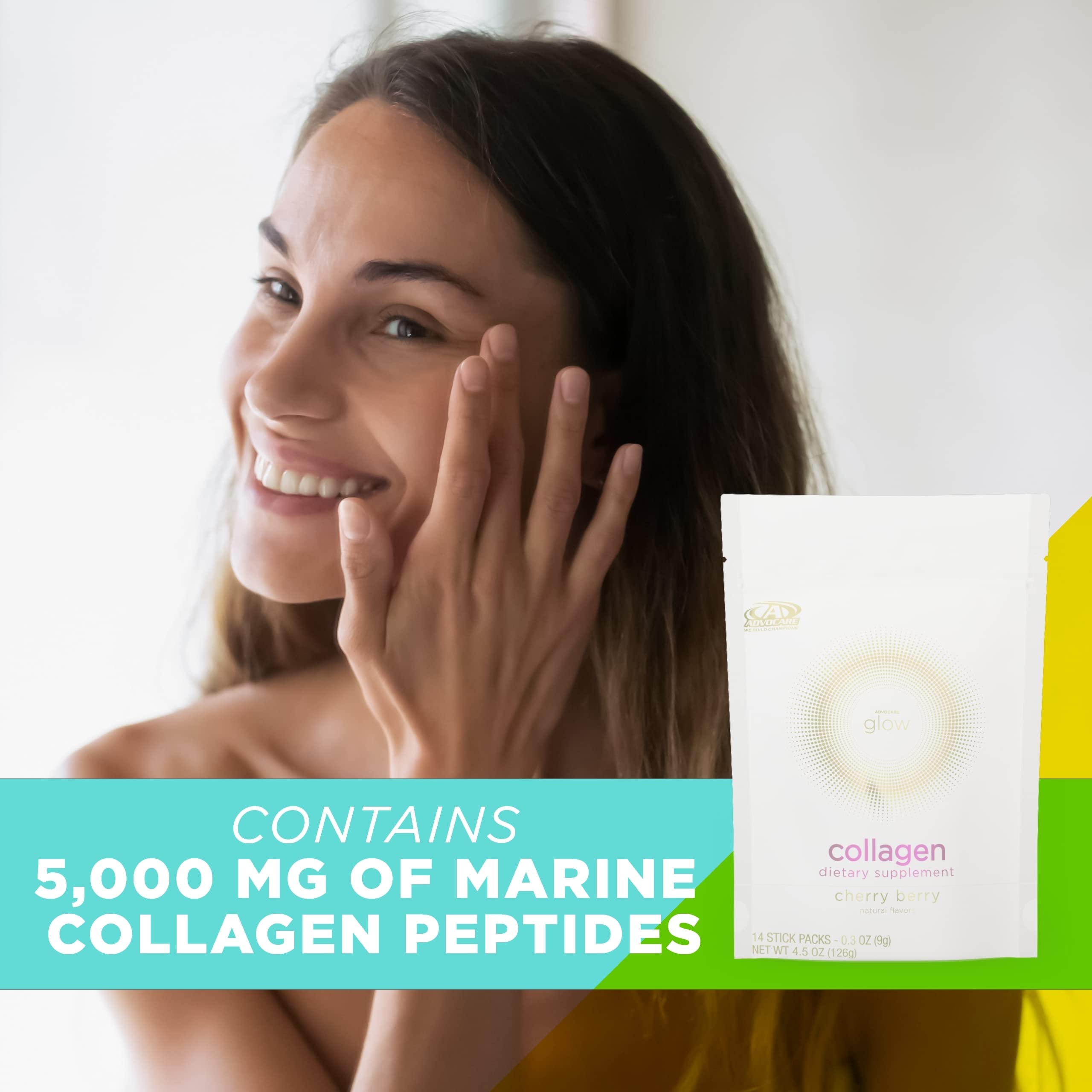AdvoCare Glow Collagen – poudre de bambou et betterave, vitalité des cheveux et des ongles.
