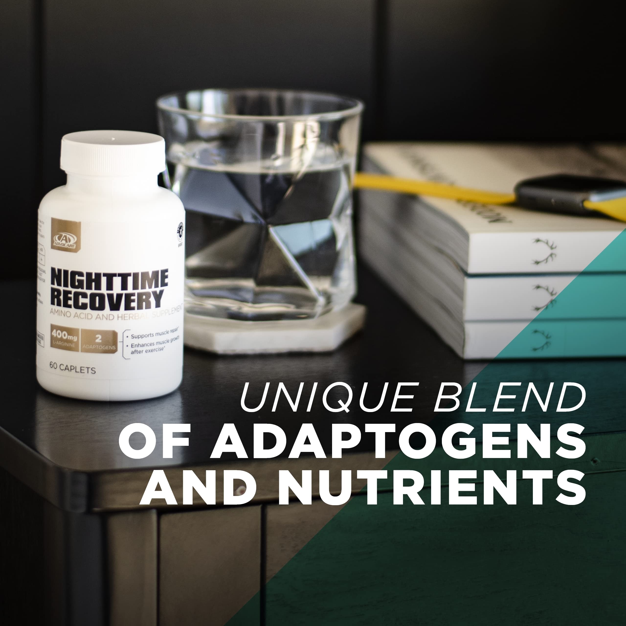 AdvoCare Nighttime Recovery – capsules près du lit pour soutenir la récupération pendant le sommeil.