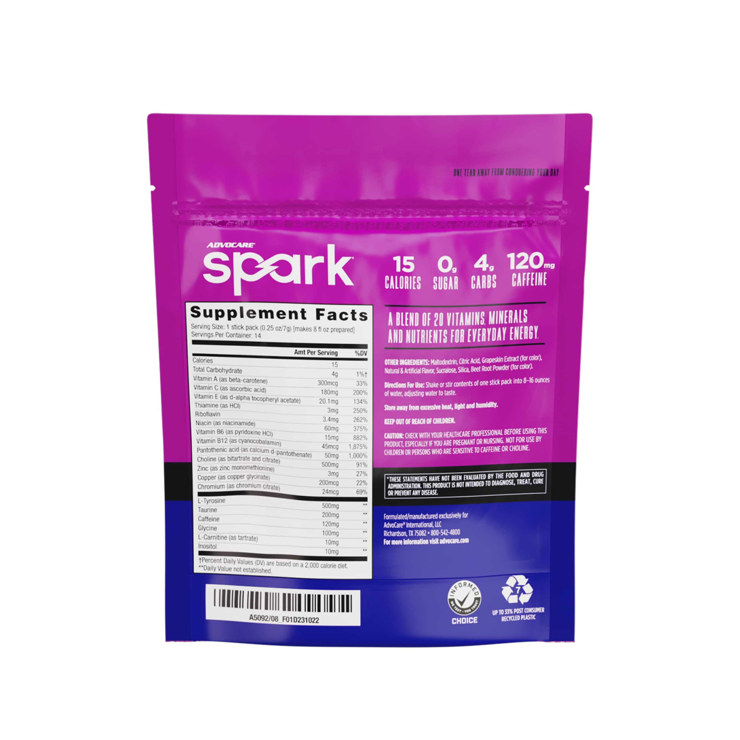 Verre contenant Spark qui se dissout rapidement pour une boisson énergisante.