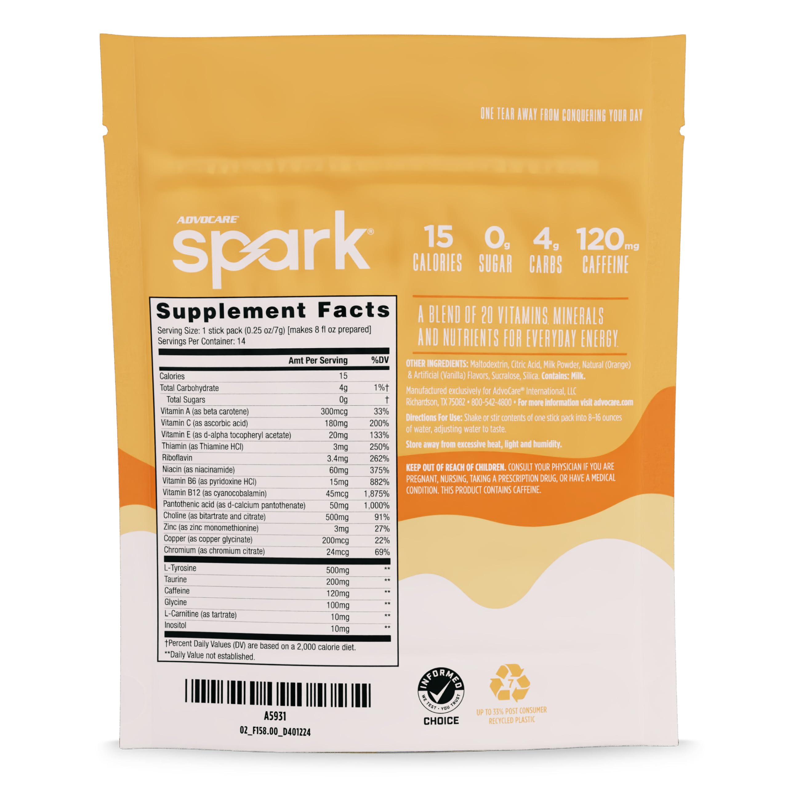 AdvoCare Spark verre d'eau en cours de mélange, concentration accrue.