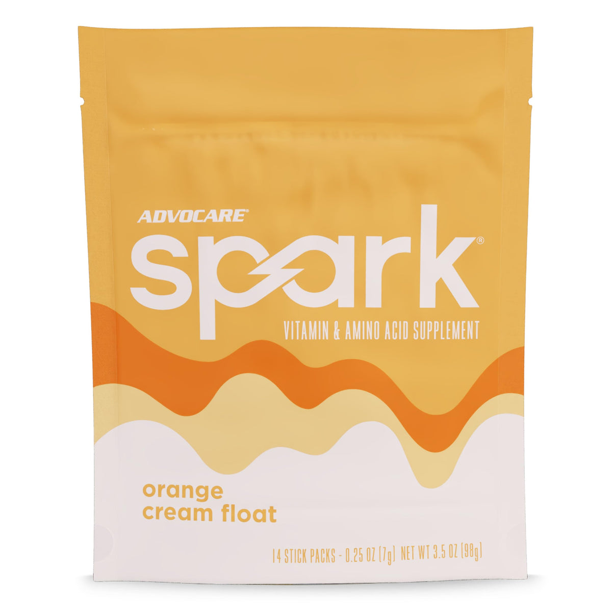 AdvoCare Spark sachets énergie orange crème, boost rapide sans sucre.