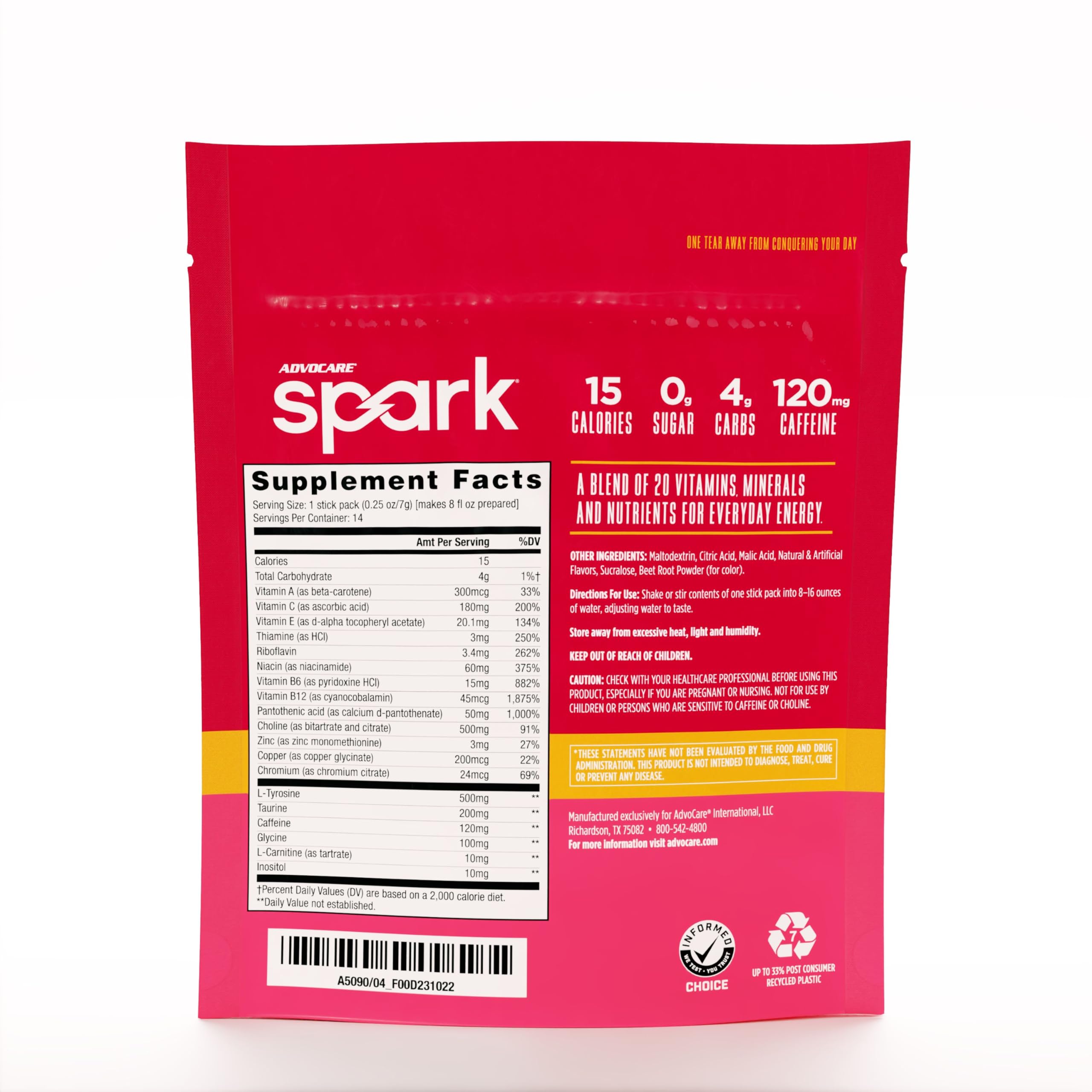 Emballage Stick Spark portable, pratique en déplacement pour rester alerte.