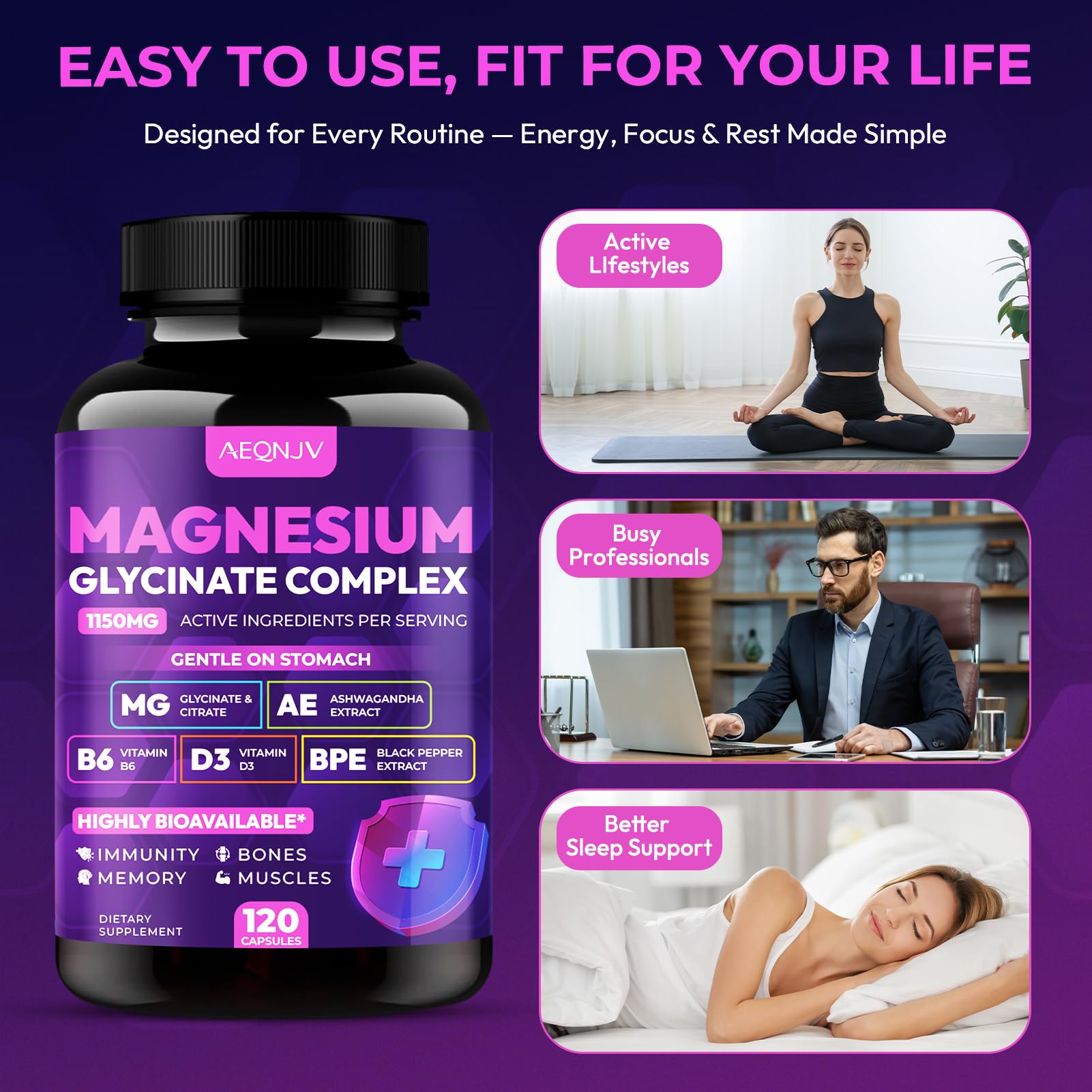 AEQNJV Étiquette 1150mg – indication de puissance et pureté de la formule.
