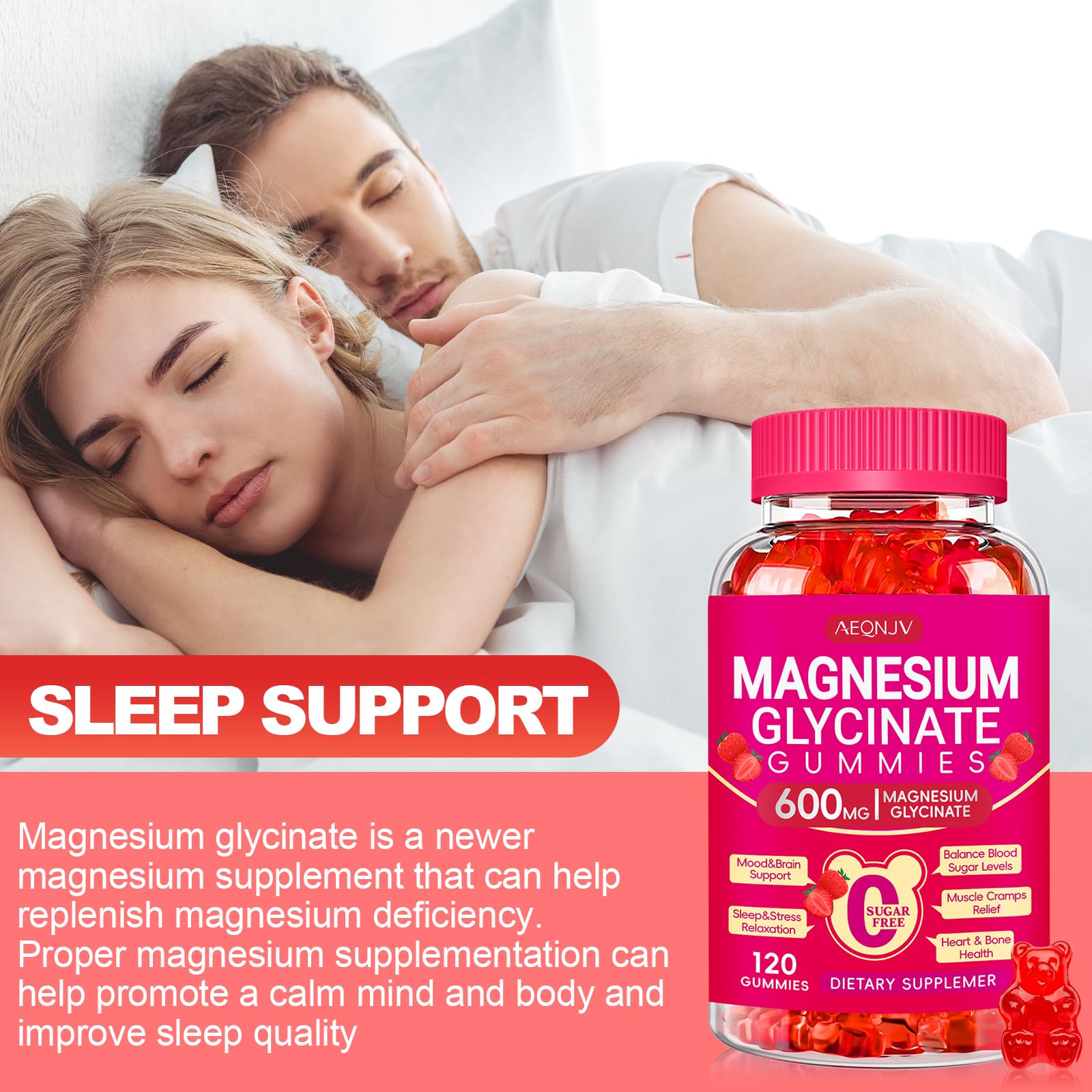 Gommes AEQNJV magnésium glycinate – confort nocturne et routine de nuit.