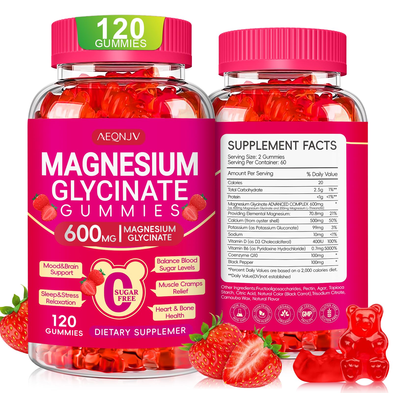 AEQNJV gommes magnésium glycinate – emballage pratique et sans sucre.