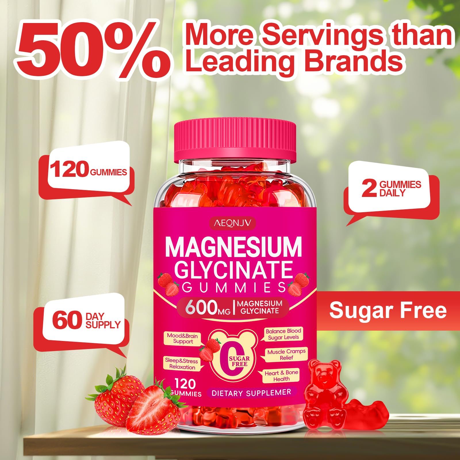Gommes AEQNJV magnésium glycinate – ingrédients à base de CoQ10 et vitamine D.