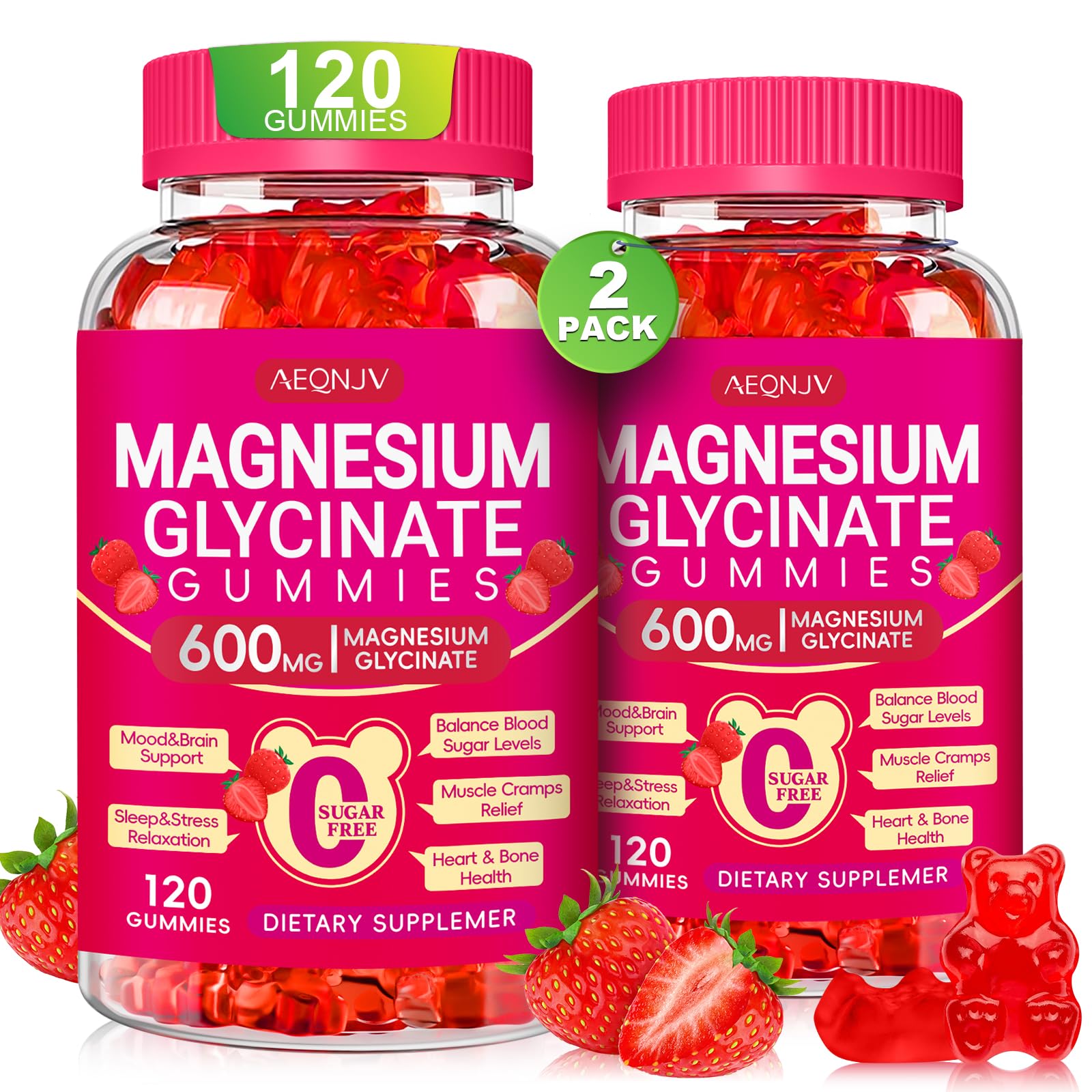 AEQNJV Magnésium Glycinate Gommes 600 mg – bouteille pratique pour le soir et la détente