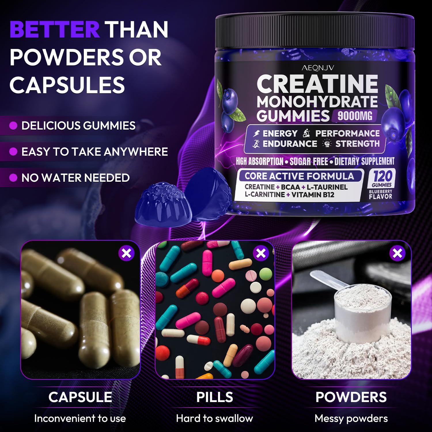 Avant-entraînement, AEQNJV Gummies offrent un coup d'énergie pratique.