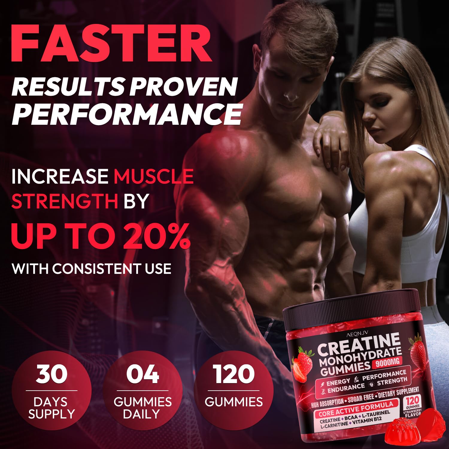 AEQNJV Gommes Créatine – energie et endurance potentielles pour entrainement.