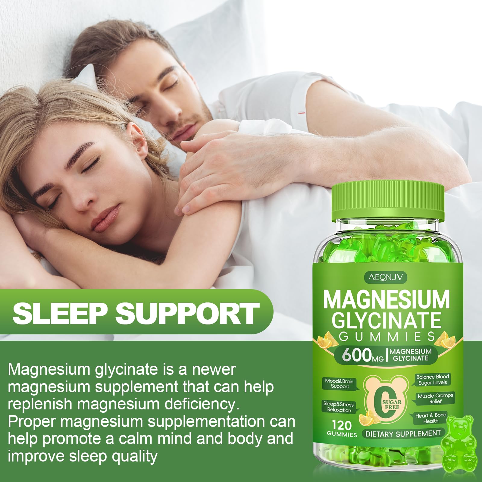 AEQNJV gommes magnésium glycinate pour adultes soutien energie