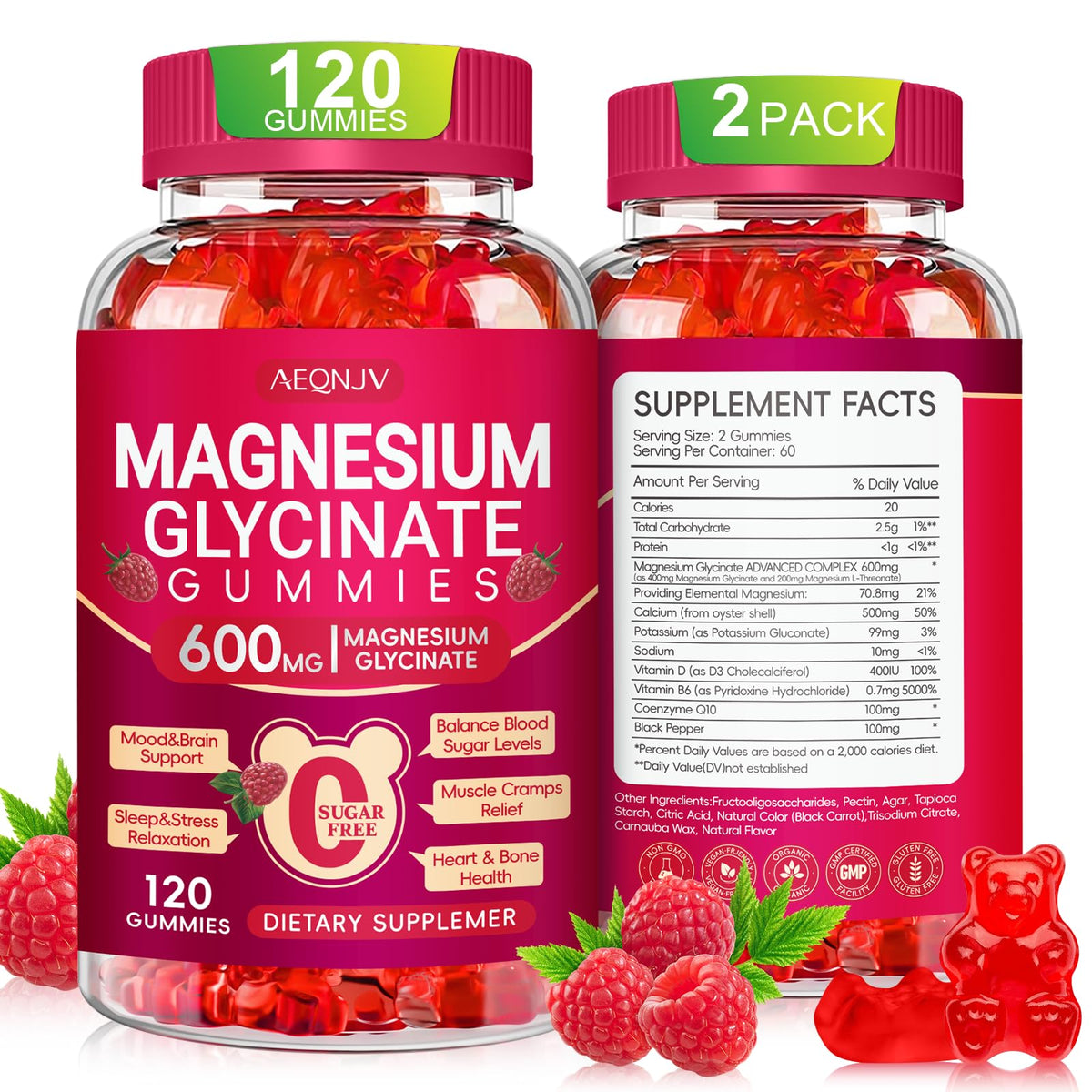 AEQNJV Magnésium Glycinate Gummies en bouteille, prise quotidienne pratique.
