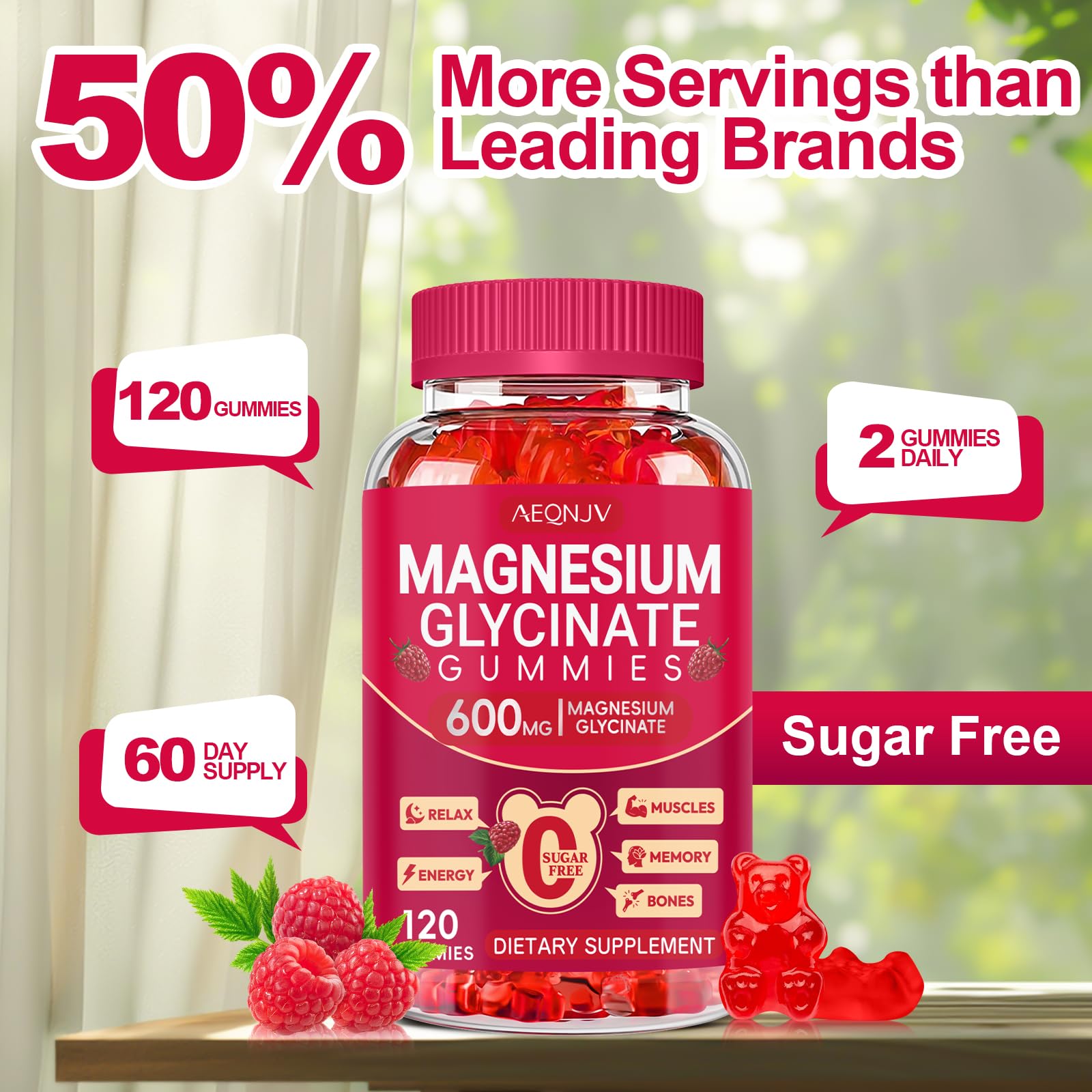 Gommes AEQNJV sans sucre au goût framboise, option légère.