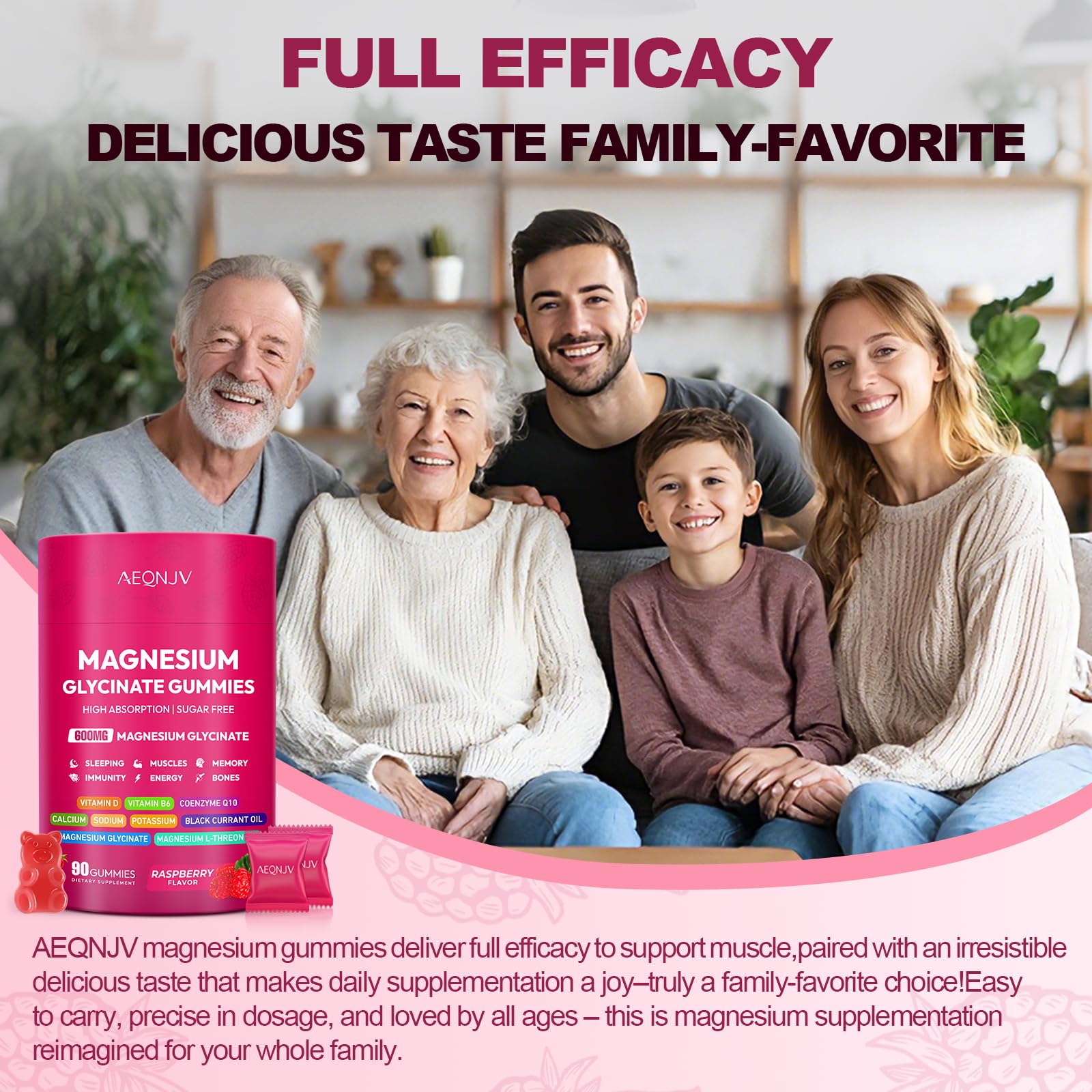 Gommes AEQNJV 90 unités, flacon pratique pour 45 jours d’usage.
