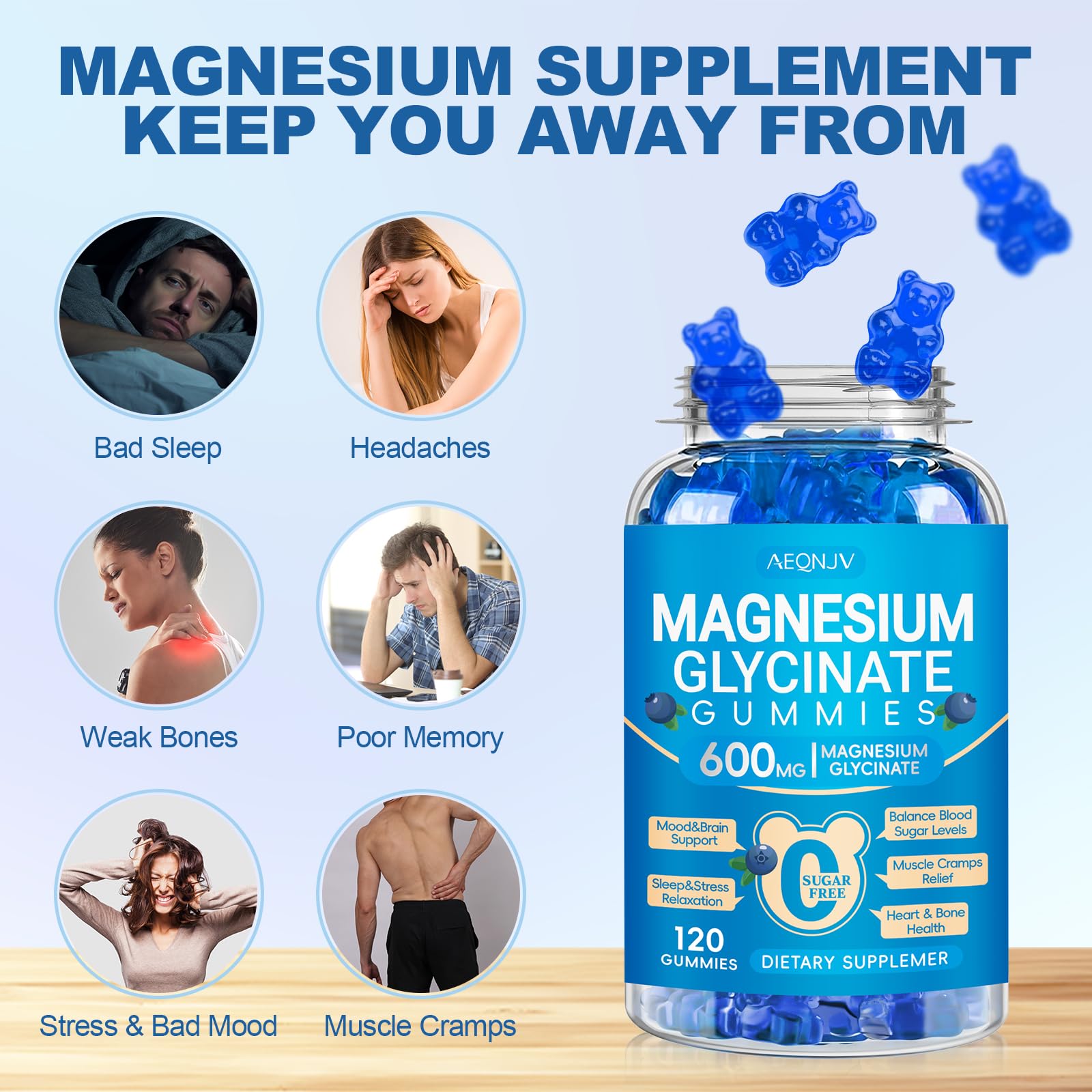 AEQNJV Magnésium Glycinate Gummies – texture gomme-framboise pour une prise agréable.