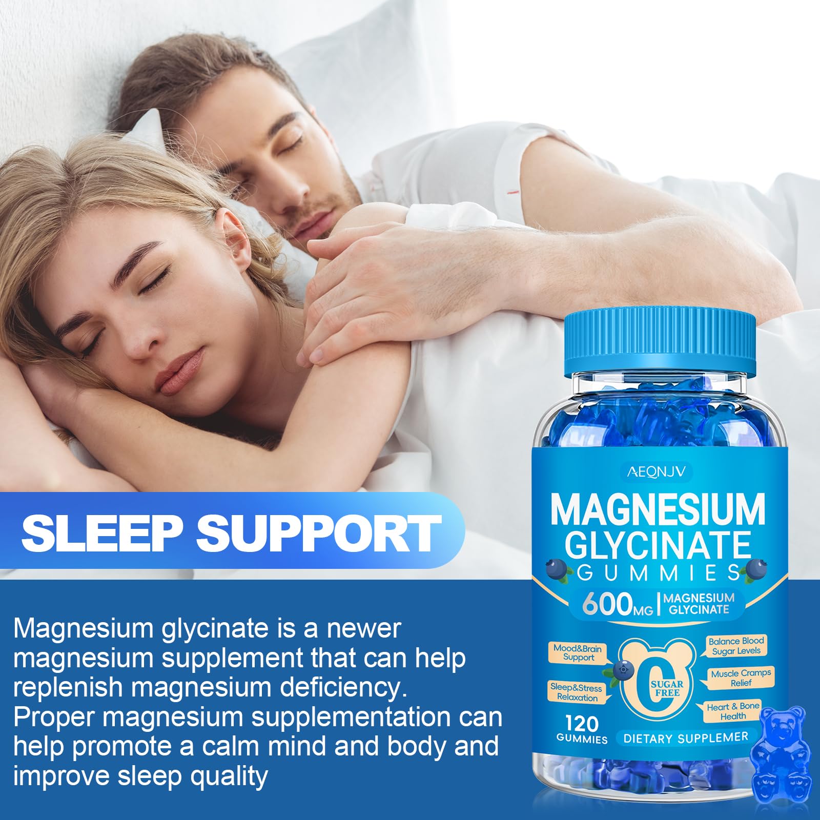 AEQNJV Magnésium Glycinate Gummies – format pratique pour voyager et maintenir la routine.