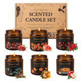 Bougies Aeraroma ensemble de six dans des pots ambrés, ambiance chaleureuse et parfumée.