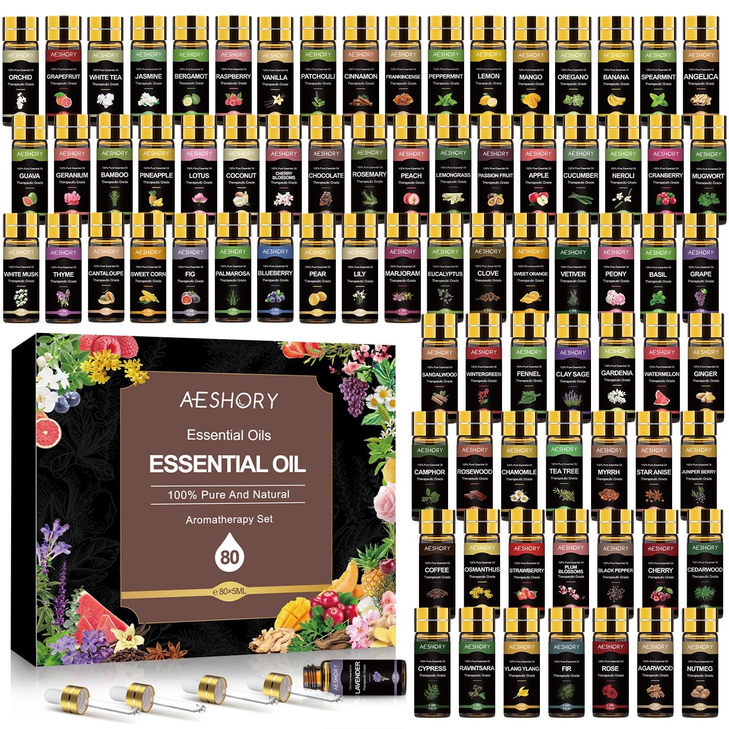 Coffret noir Aeshory avec huiles essentielles, prêt à offrir.