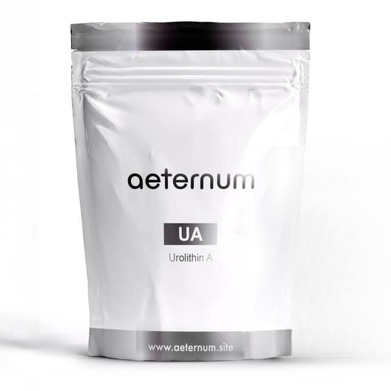 Aeternum UA poudre d’Urolithine A dans un pot, pure et sans additifs.
