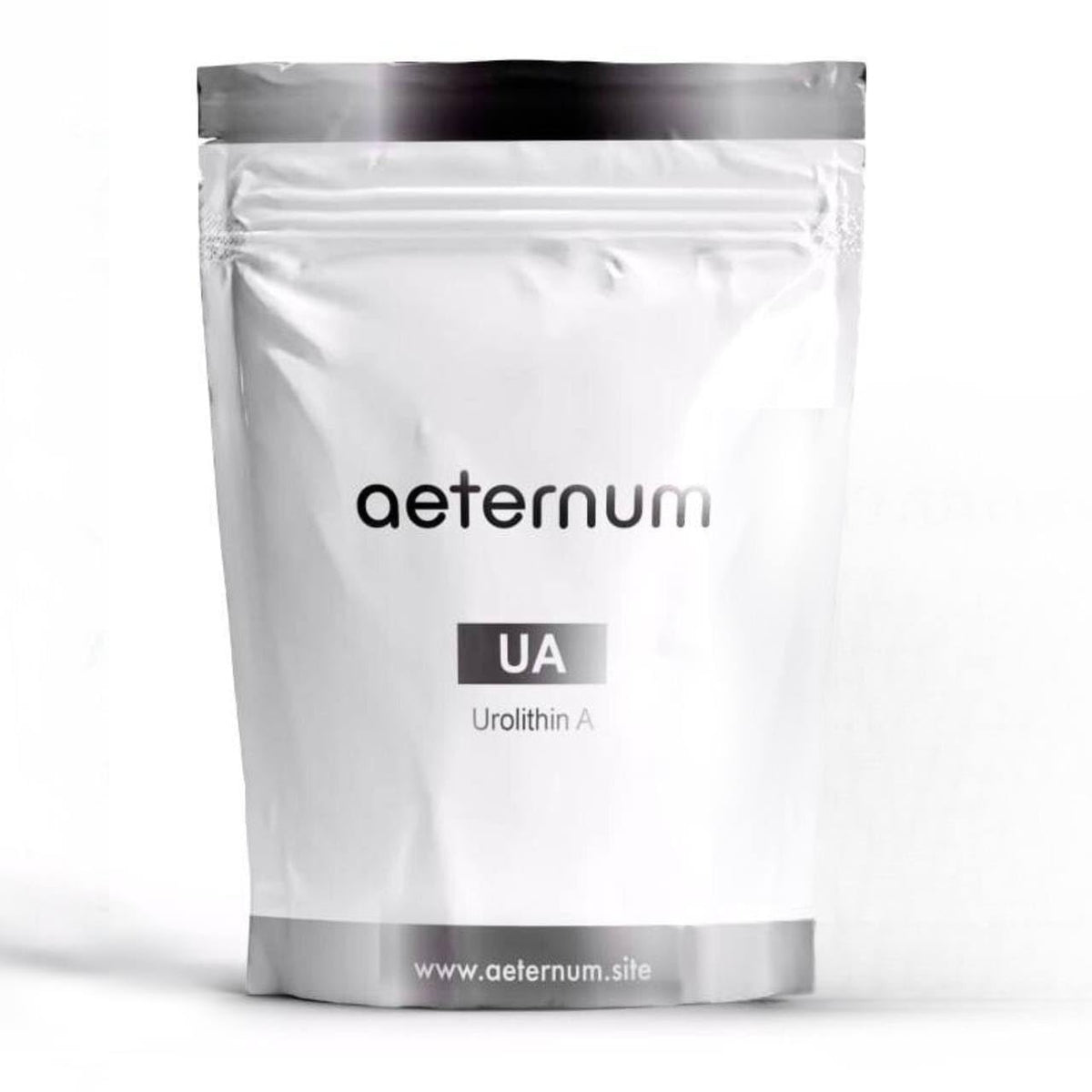 Aeternum UA poudre d’Urolithine A dans un pot, pure et sans additifs.