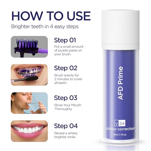 AFD Prime V34 Pâte Dentaire Violet – emballage pompe pour dosage facile.