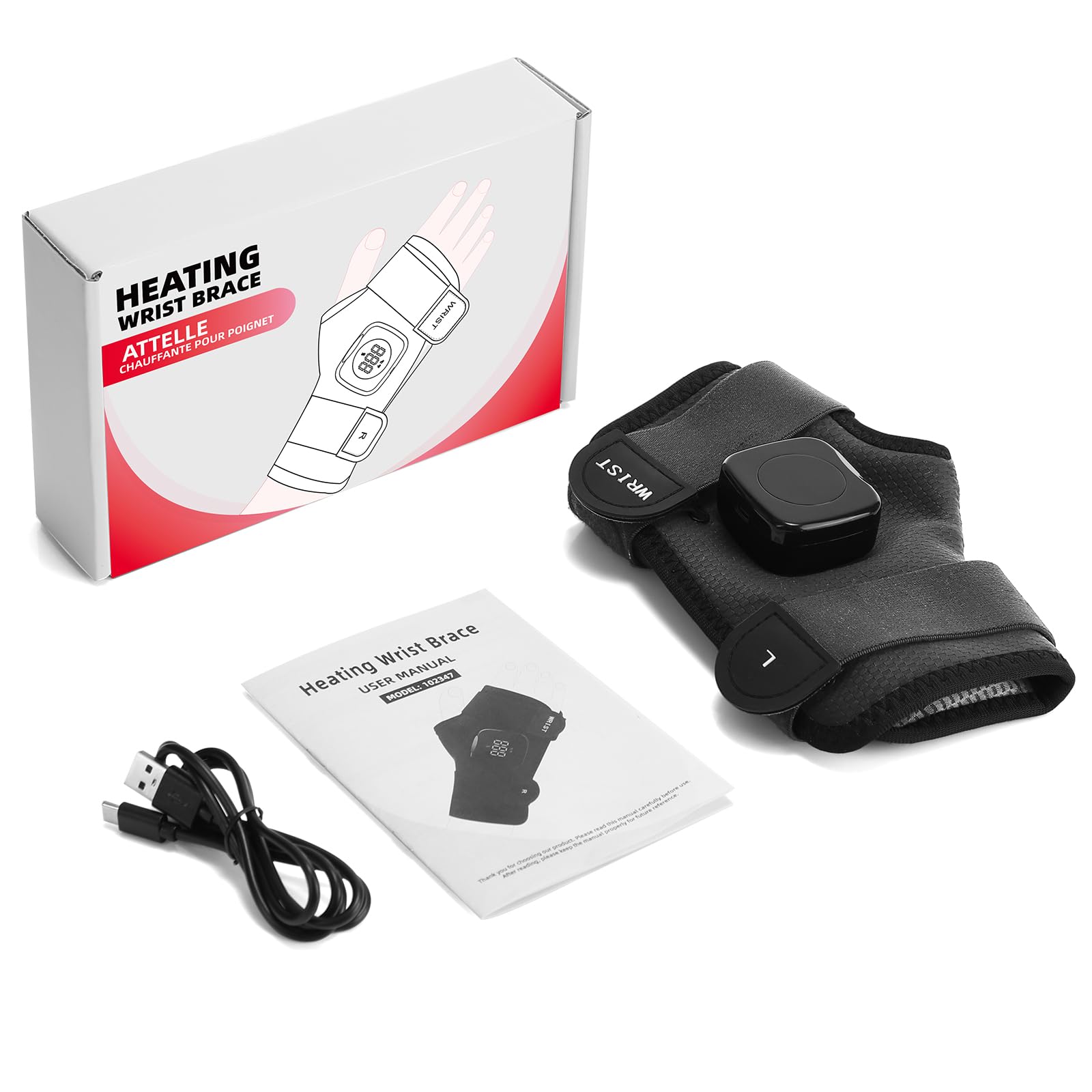 AFDEAL kit poignet gauche chauffant avec câble de charge USB-C.