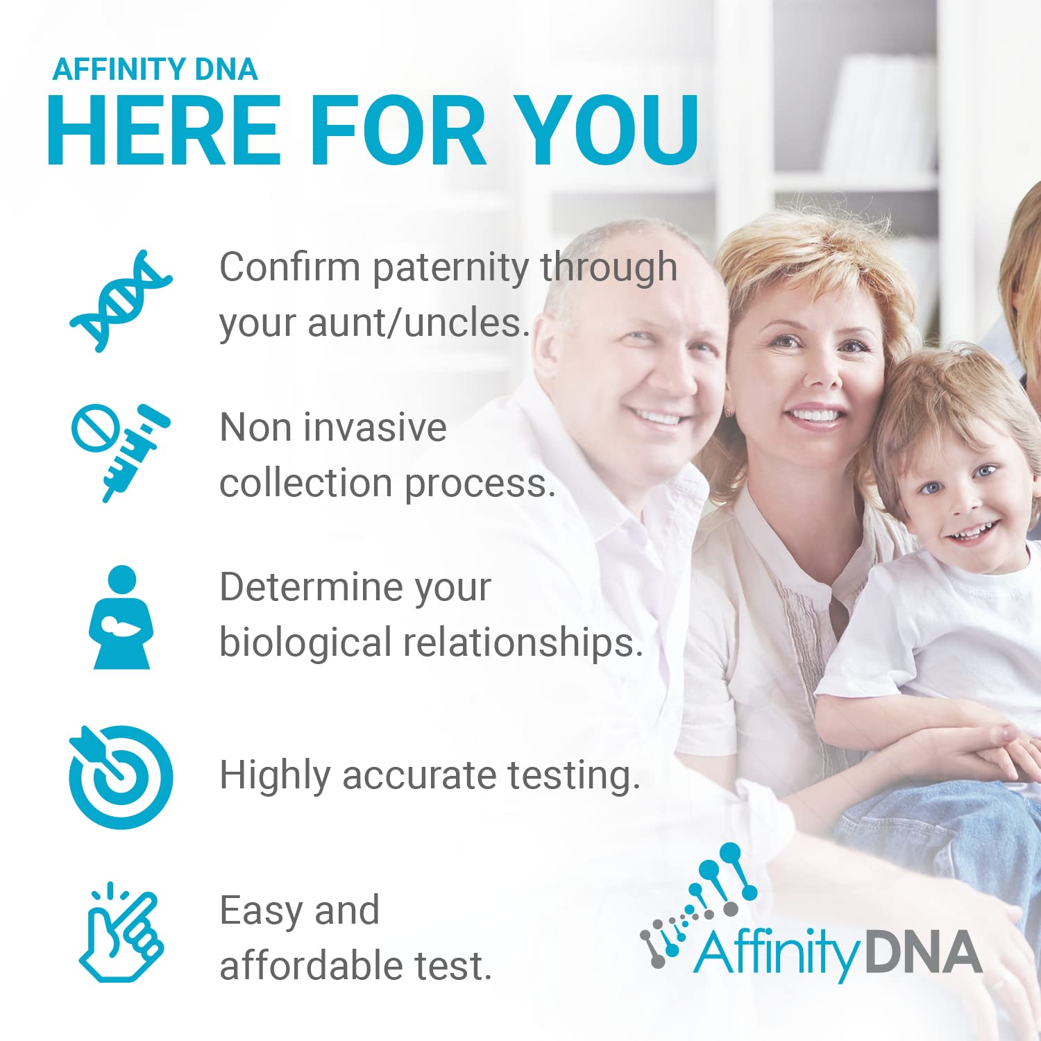 AffinityDNA échantillons buccaux stériles facilitant une collecte à domicile.