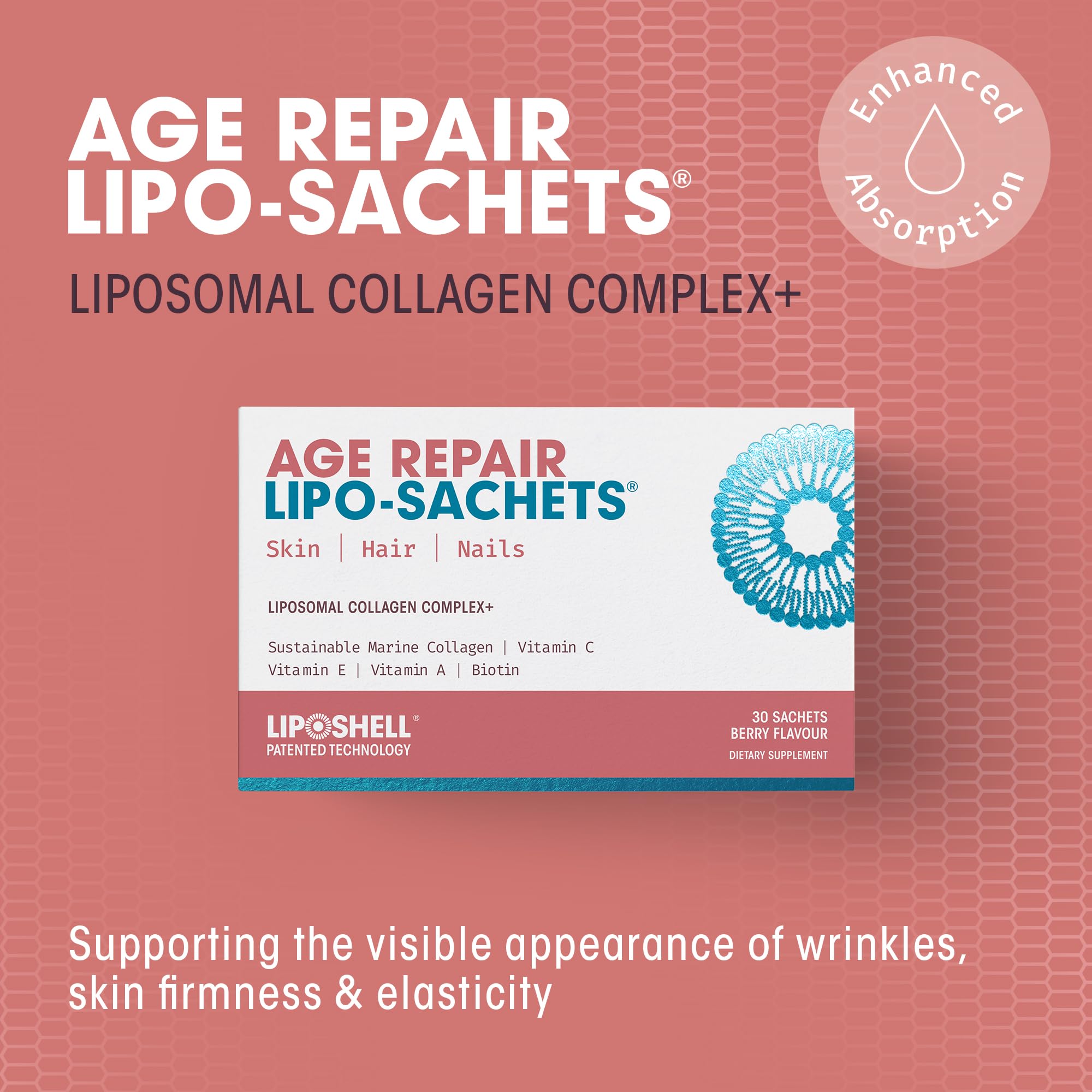 Ingrédients clés Age Repair: vitamine C, vitamine E et vitamine A pour le soin cutané.
