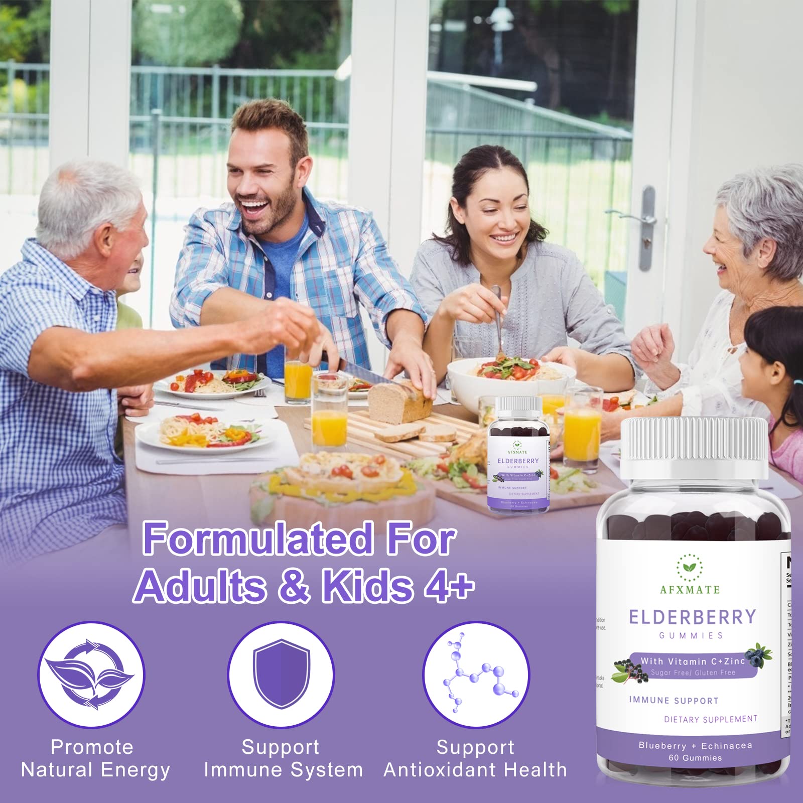 AFXMATE Sambucus Gommes – bouchées faciles à mâcher pour adultes et enfants.