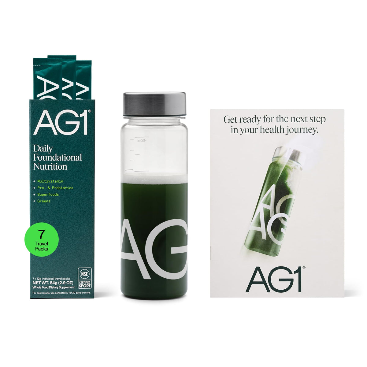 AG1 ensemble démarrage 7-pack et shaker – pratique pour démarrer votre routine